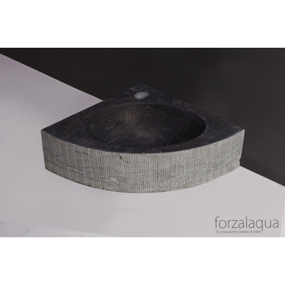 Forzalaqua Turino hoekftontein 30x30x10cm 1 kraangat zonder kraan natuursteen Hardsteen gefrijnd